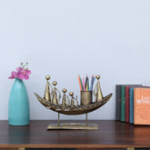 Boat with 5 Men Pen Stand Showpiece