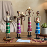 Iron Figurine Tagari Doll Candle Holder Set of 4