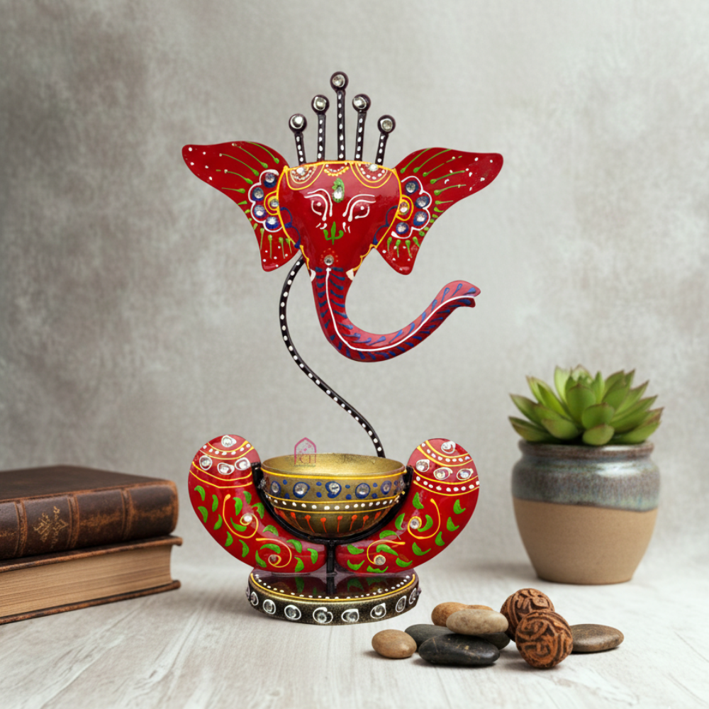 Ganesha Candle Holder in Red