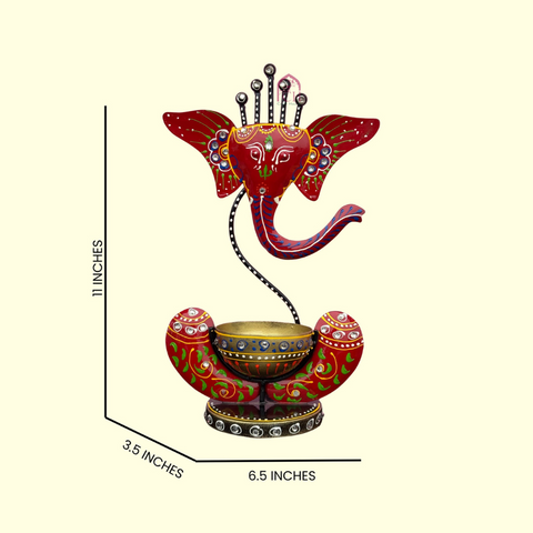 Ganesha Candle Holder in Red