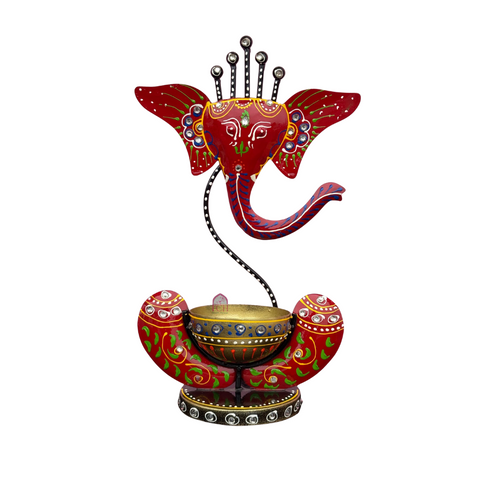 Ganesha Candle Holder in Red