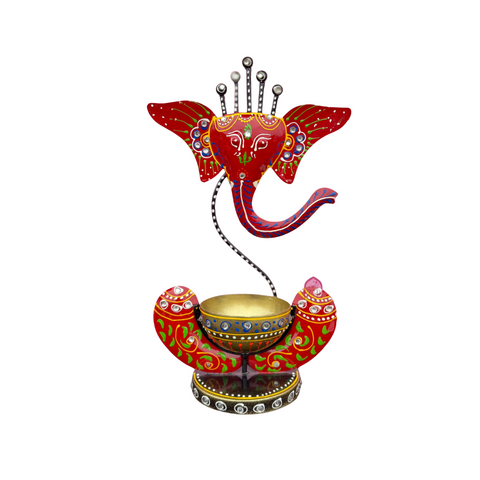 Ganesha Candle Holder in Red