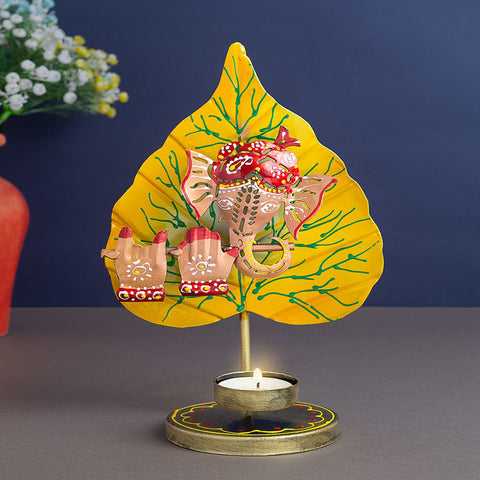 Ganesha on Leaf Tea Light Candle Holder