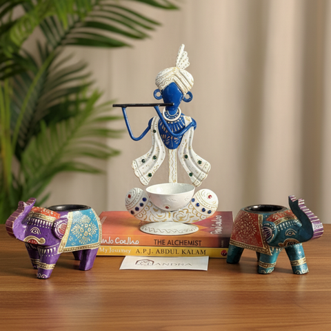 White Krishna Candle Holder