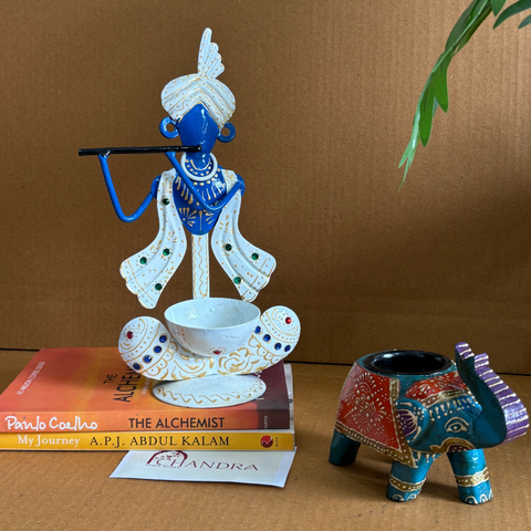 White Krishna Candle Holder