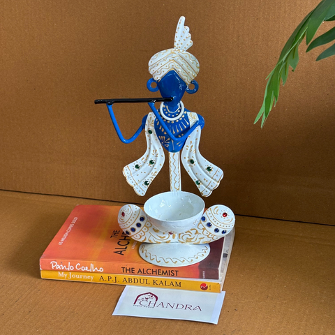 White Krishna Candle Holder