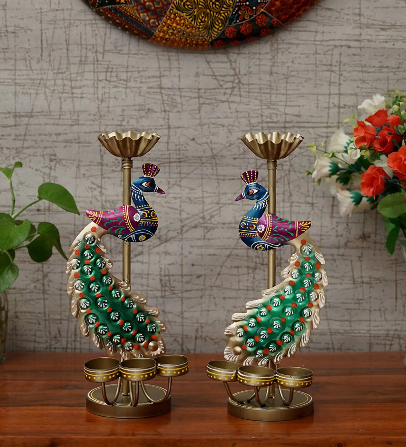 Peacock Candle Holder Set of 2