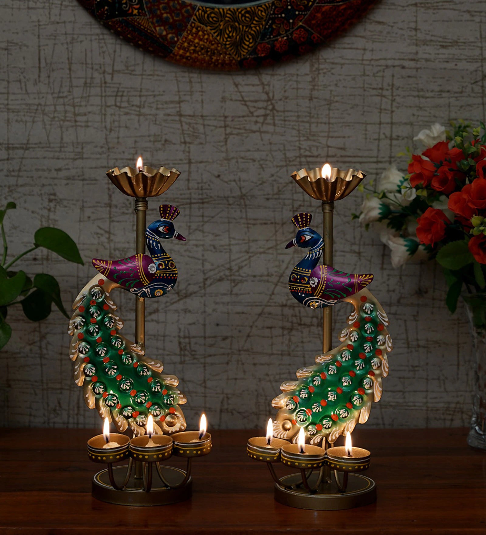 Peacock Candle Holder Set of 2