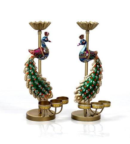 Peacock Candle Holder Set of 2