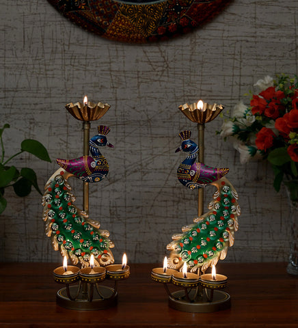 Peacock Candle Holder Set of 2