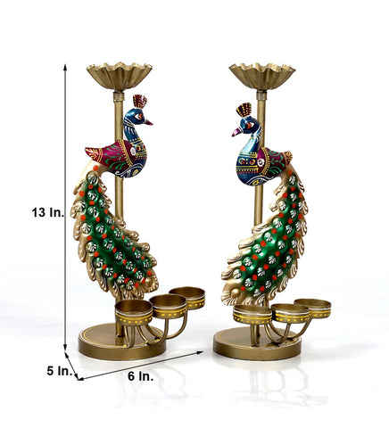 Peacock Candle Holder Set of 2