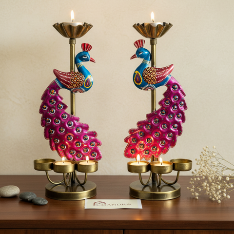 Peacock Candle Holder Set of 2