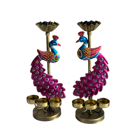 Peacock Candle Holder Set of 2