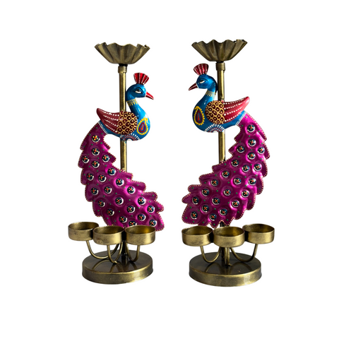 Peacock Candle Holder Set of 2