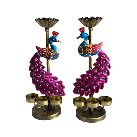 Peacock Candle Holder Set of 2