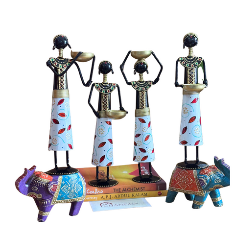 Iron Figurine Tagari Doll Tea Light Candle Holder Set of 4