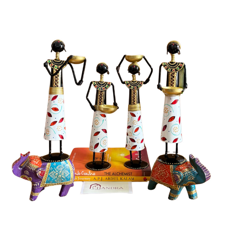 Iron Figurine Tagari Doll Tea Light Candle Holder Set of 4