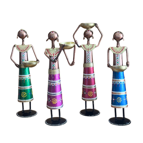 Iron Figurine Tagari Doll Candle Holder Set of 4