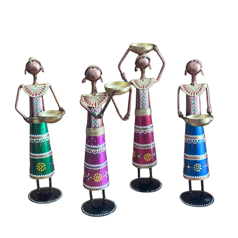Iron Figurine Tagari Doll Candle Holder Set of 4